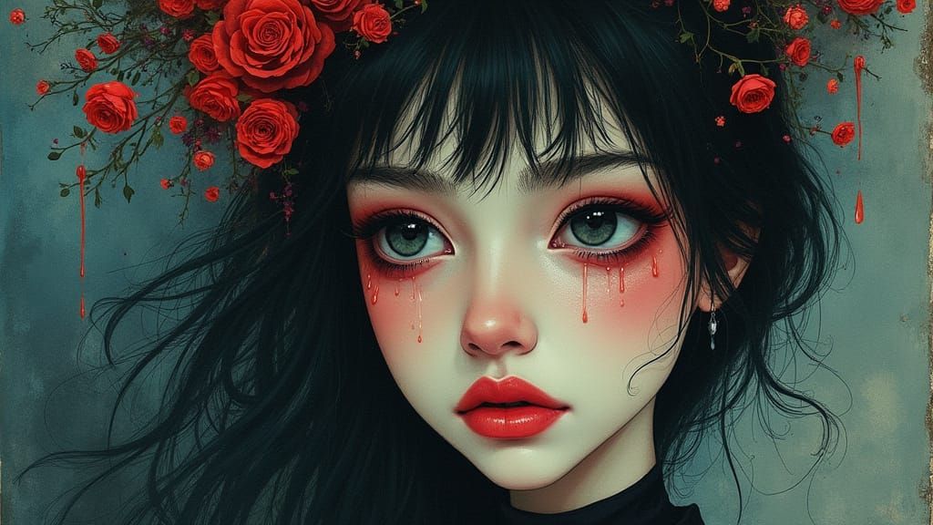 Maximalist Retro-Futuristic Scene in Ink and Watercolor