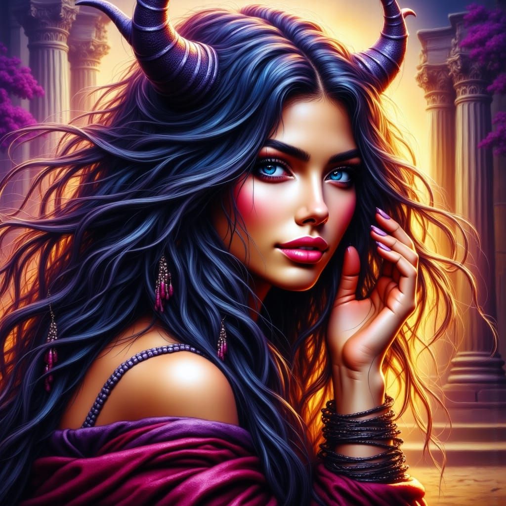 <lora:Beautiful women:1.0> Beautiful demonic woman, evil concept art by Boris Vallejo, Frank Frazetta, Hajime Sorayama, ...