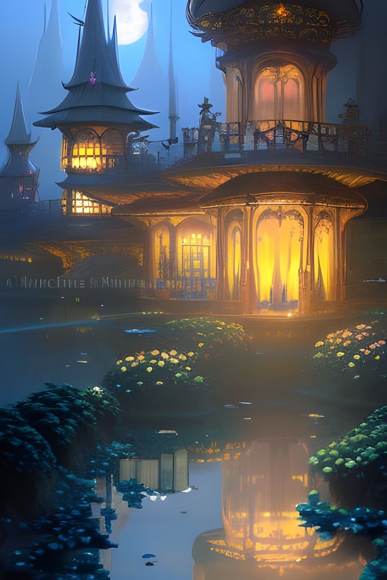 Enchanted Castle at Night: A Fantasy Anime Scene