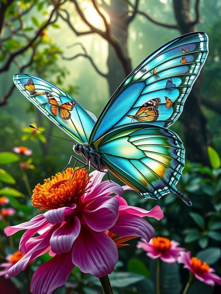 Cybernetic Butterfly in Iridescent Blues and Greens