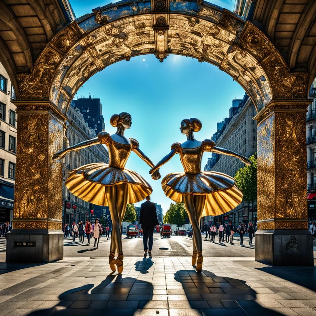 Ballerina Archway over Metro Entrance: Hyper-Realistic Stree...