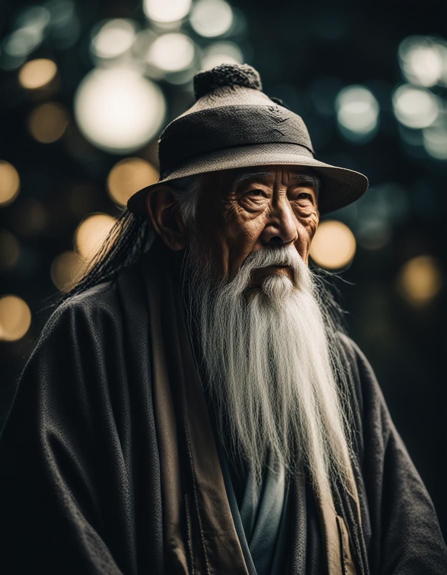 Surreal Photo of a Wise Old Japanese Man