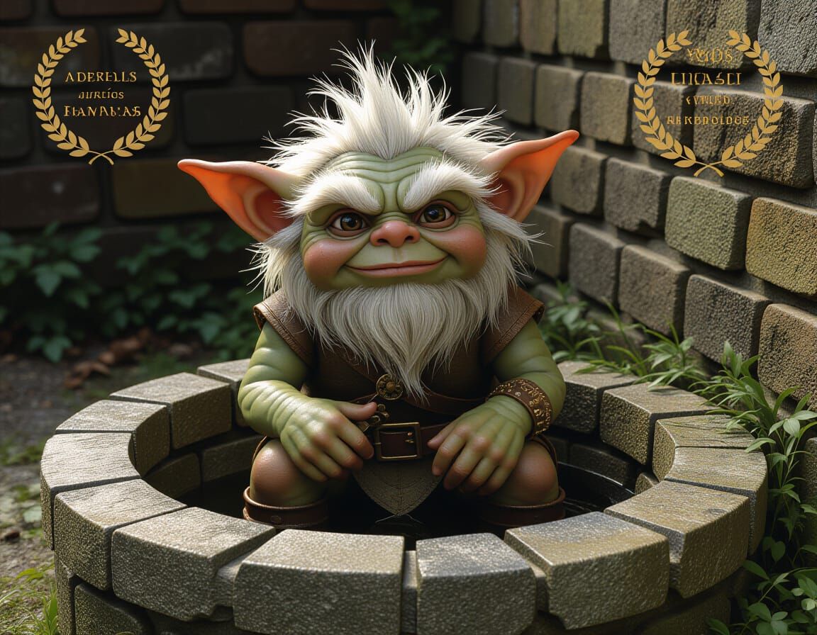 Goblin Troll in a Well, Whimsical Fantasy Art