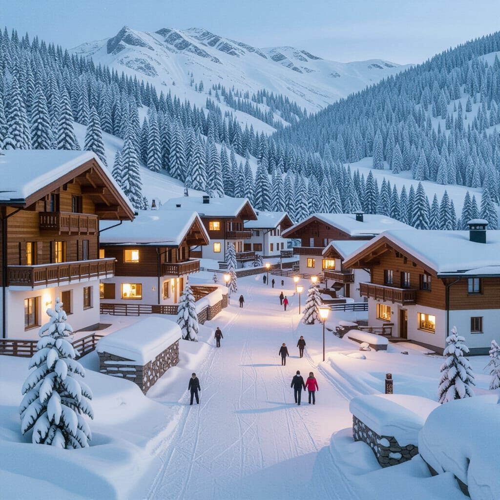 Cozy Winter Village Scene