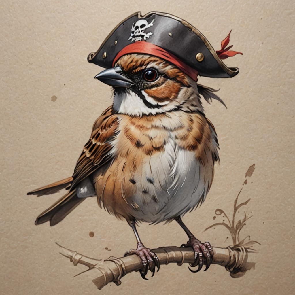 Pirate Sparrow Manga Sketch on Rice Paper
