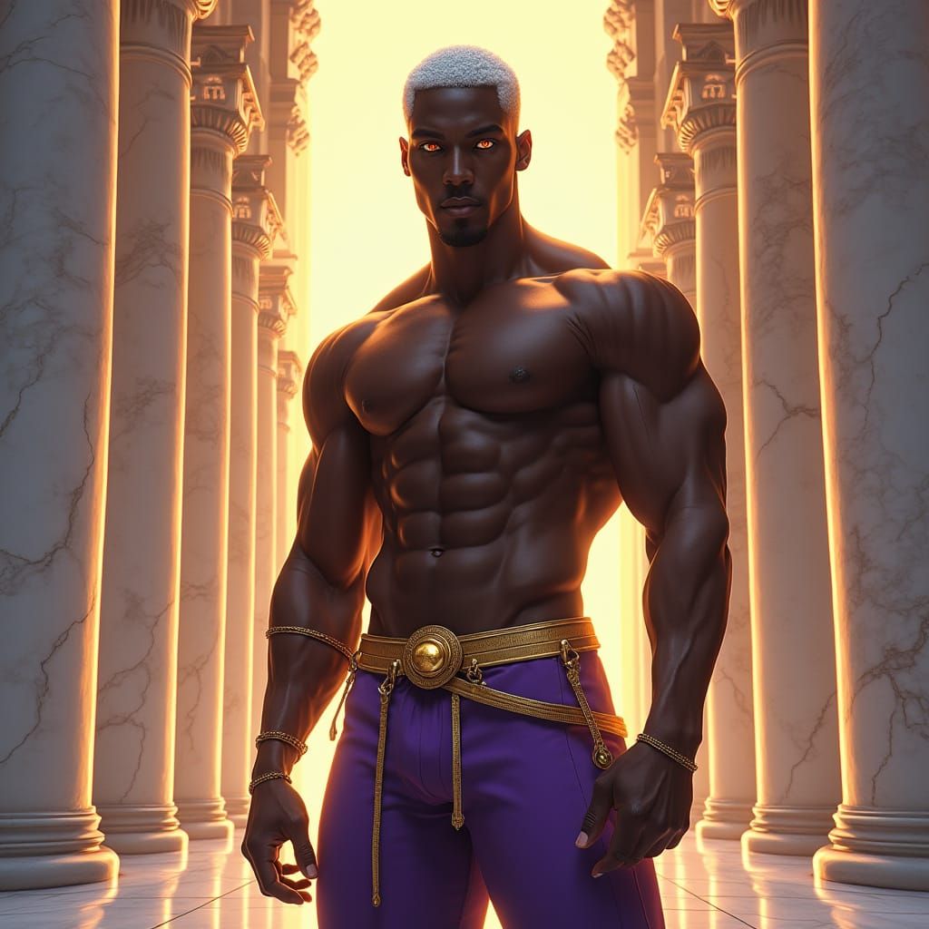 Cyberpunk Warrior Stands Before Radiant Palace