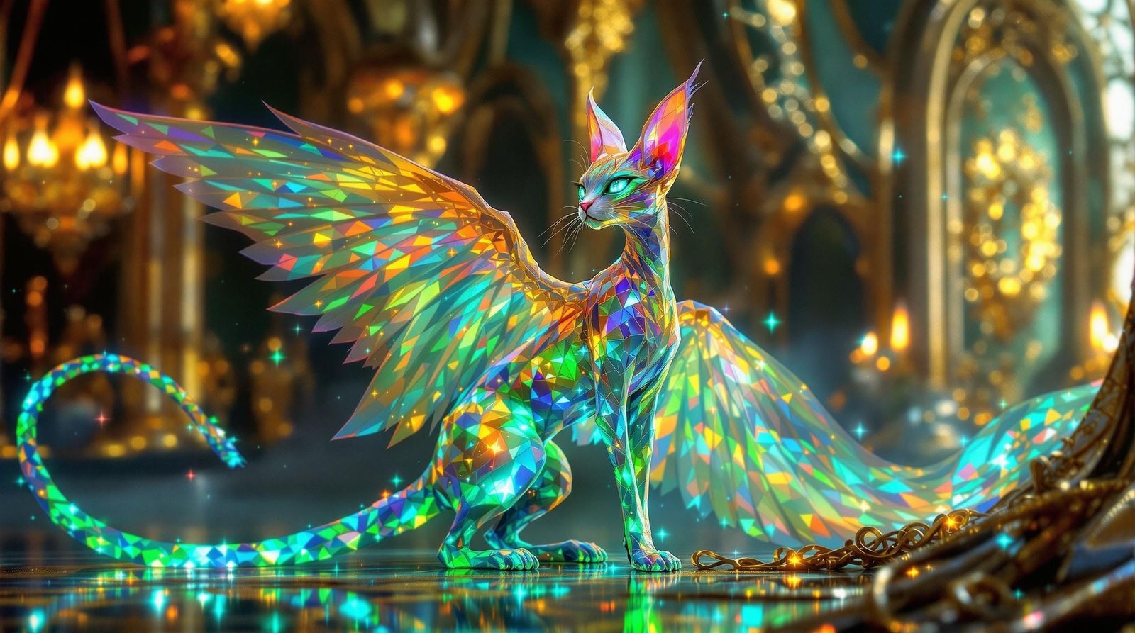 Iridescent Hybrid Creature in Opulent Art Deco Setting