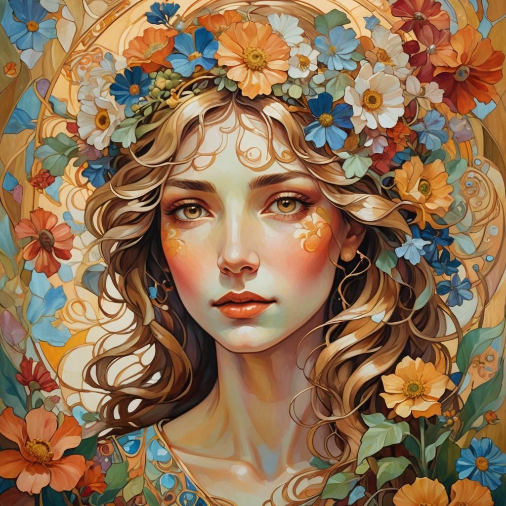 Floral Portrait in Art Nouveau Style