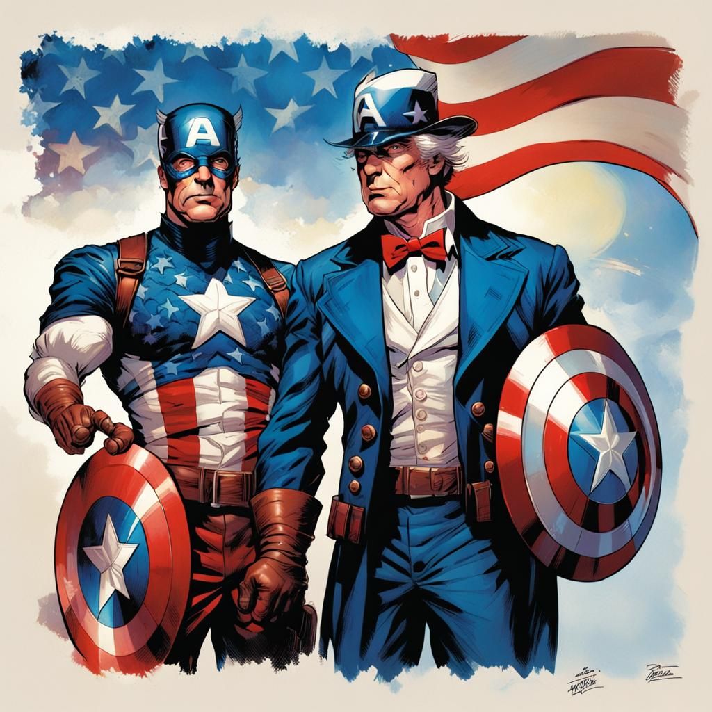 Uncle Sam and Captain America: Comic Book Art