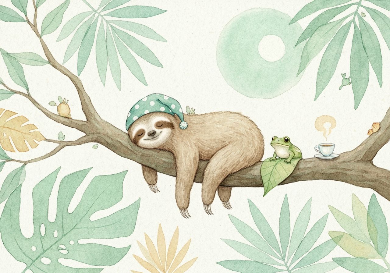 Dreamy Watercolor Sloth Sleeping on Branch in Pastel Tones