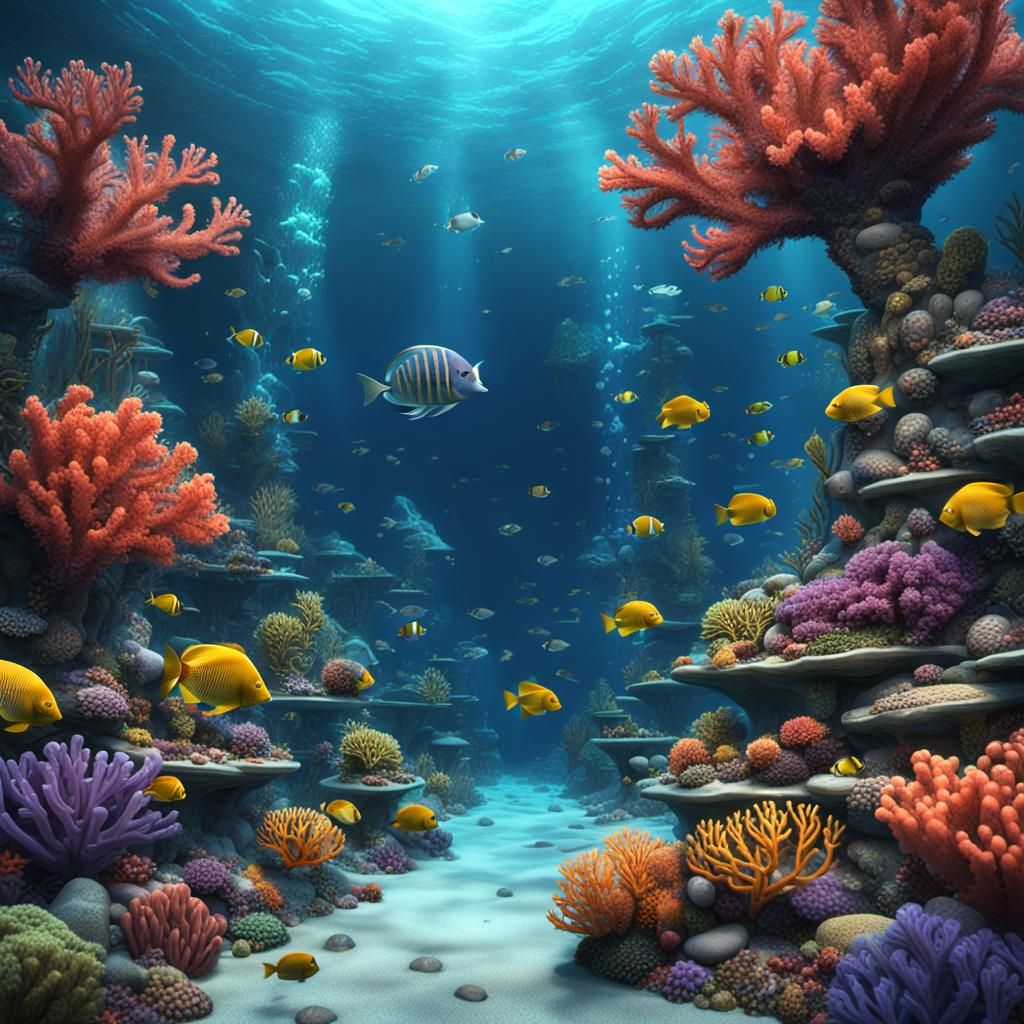 Coral Reef Fish in Deep Color Fantasy Art