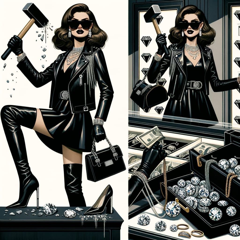 Woman in Leather Steals Jewelry