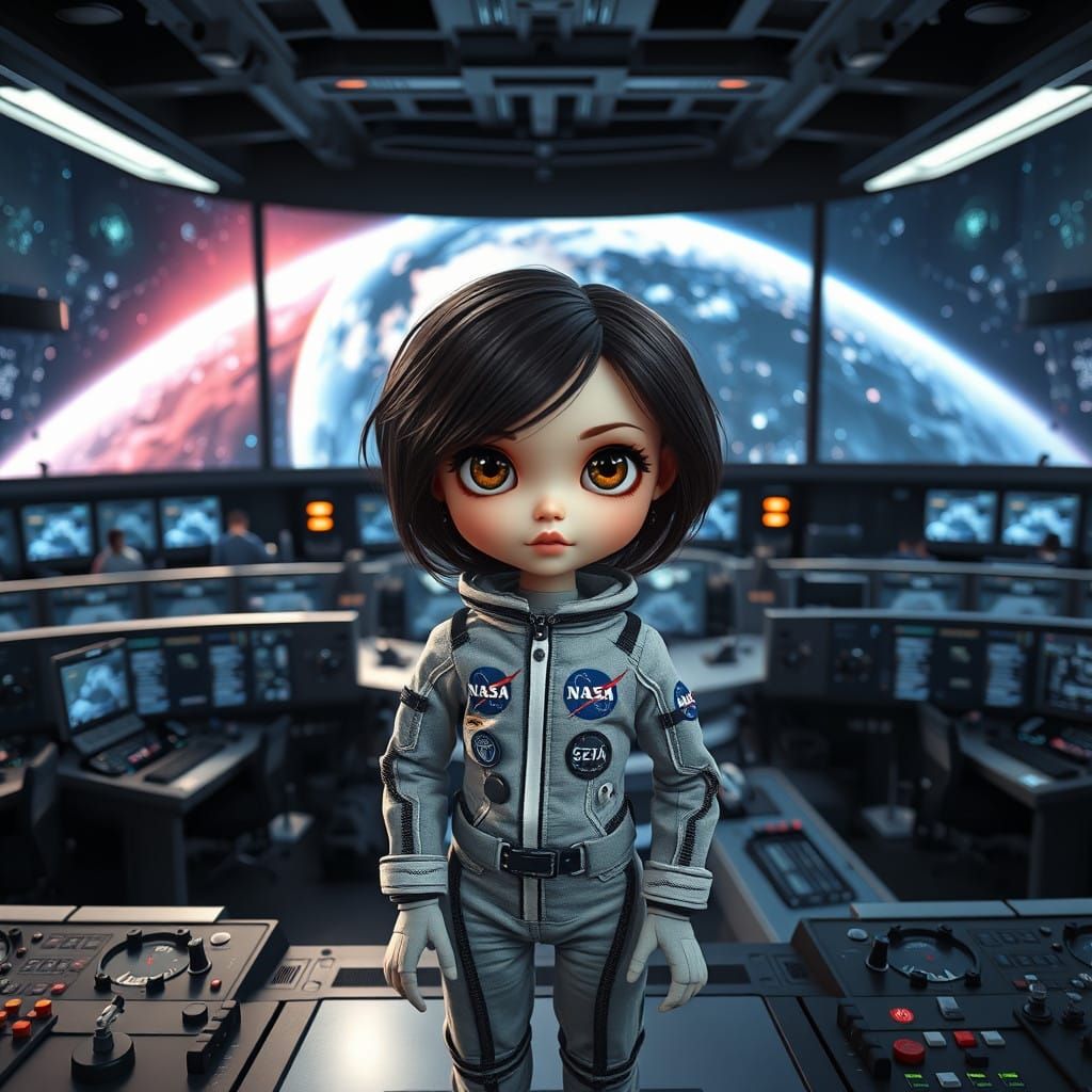 Blythe Doll in Futuristic NASA Houston Control Center
