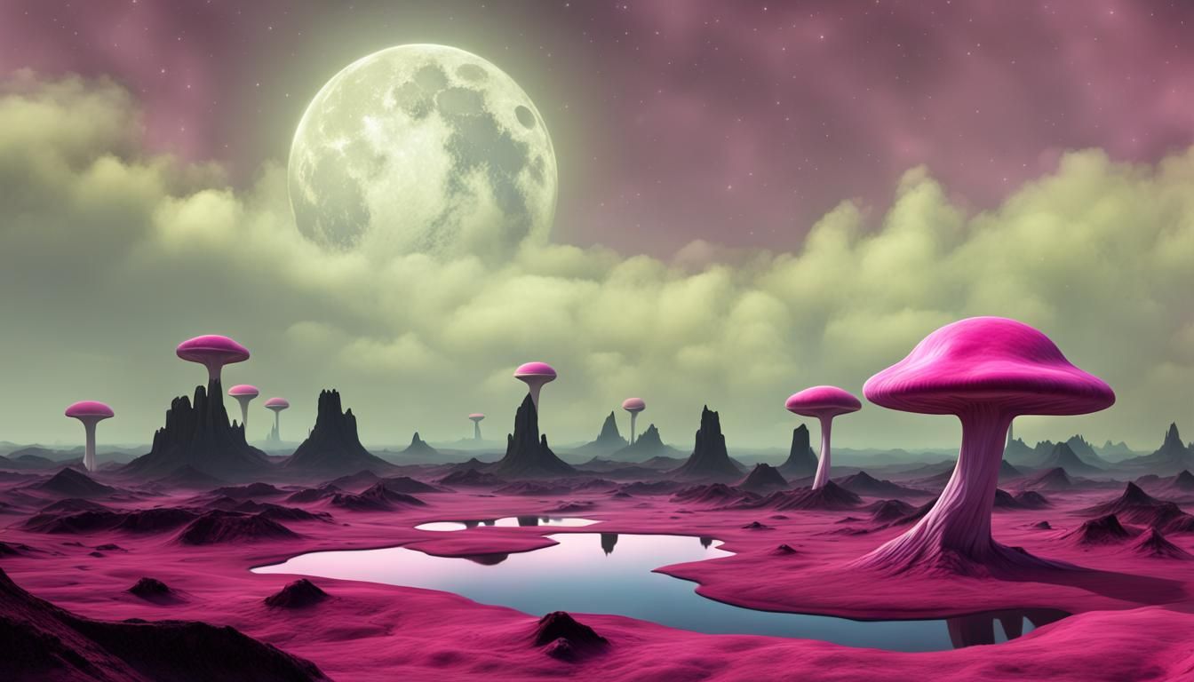 Surreal Alien Planet with Magenta Mushrooms