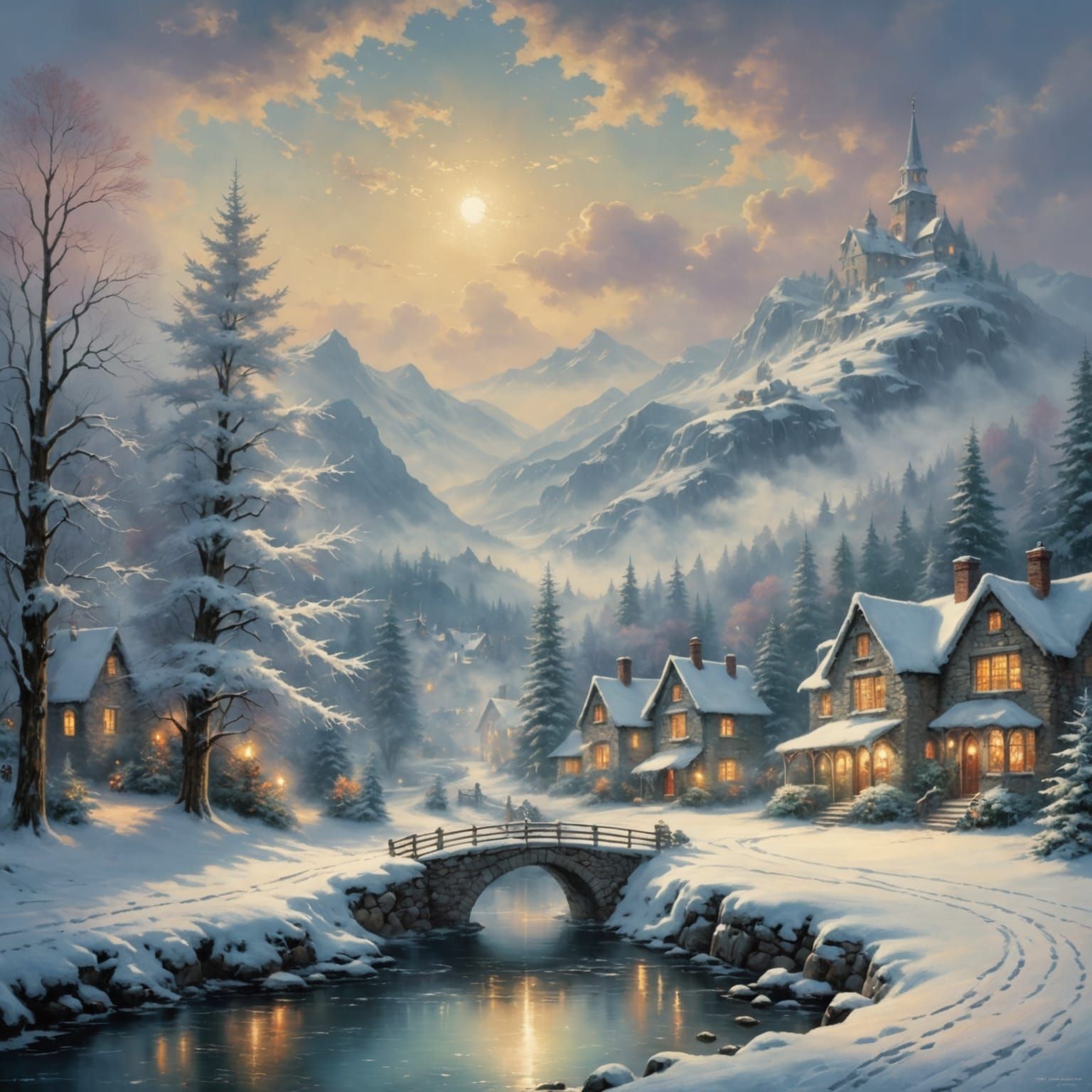 Whimsical Vintage Christmas Scene as Hyperdetailed Art