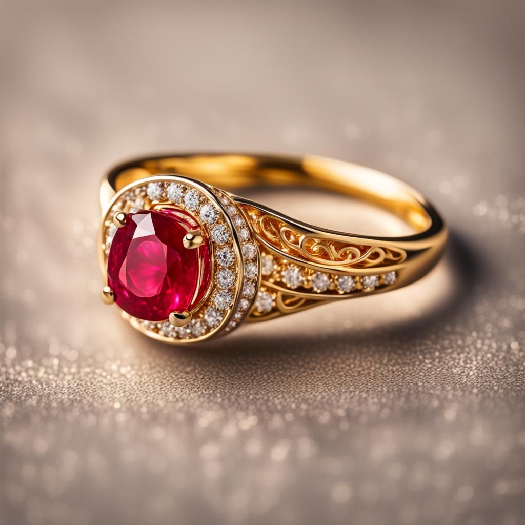 Stunning Gold Ring with Ruby, Professional Shot