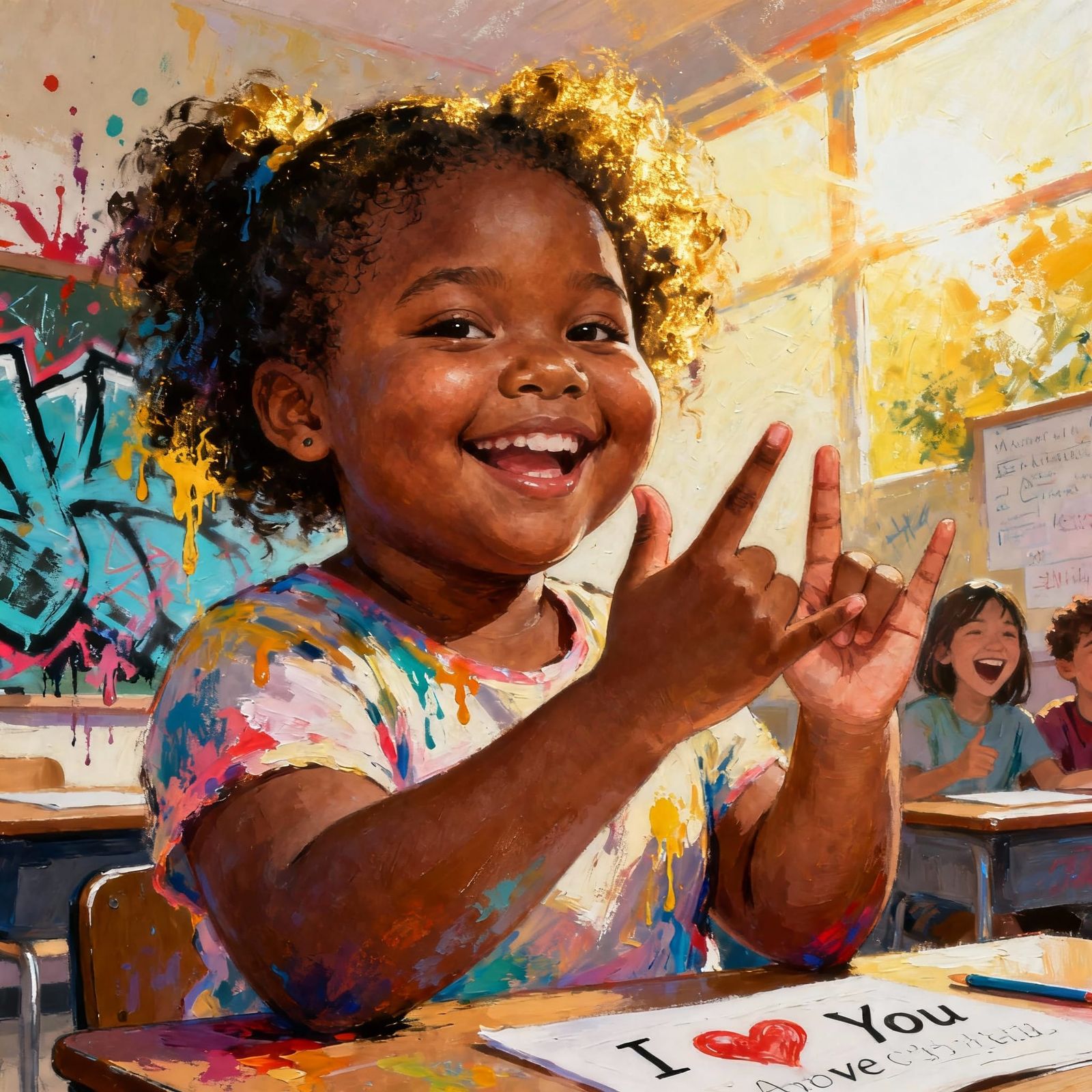 Little Girl Learns ASL "I Love You" Sign