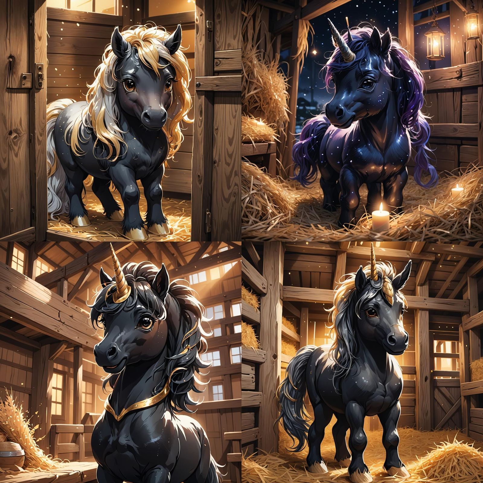 Black Baby Unicorn in Stable: Anime Style