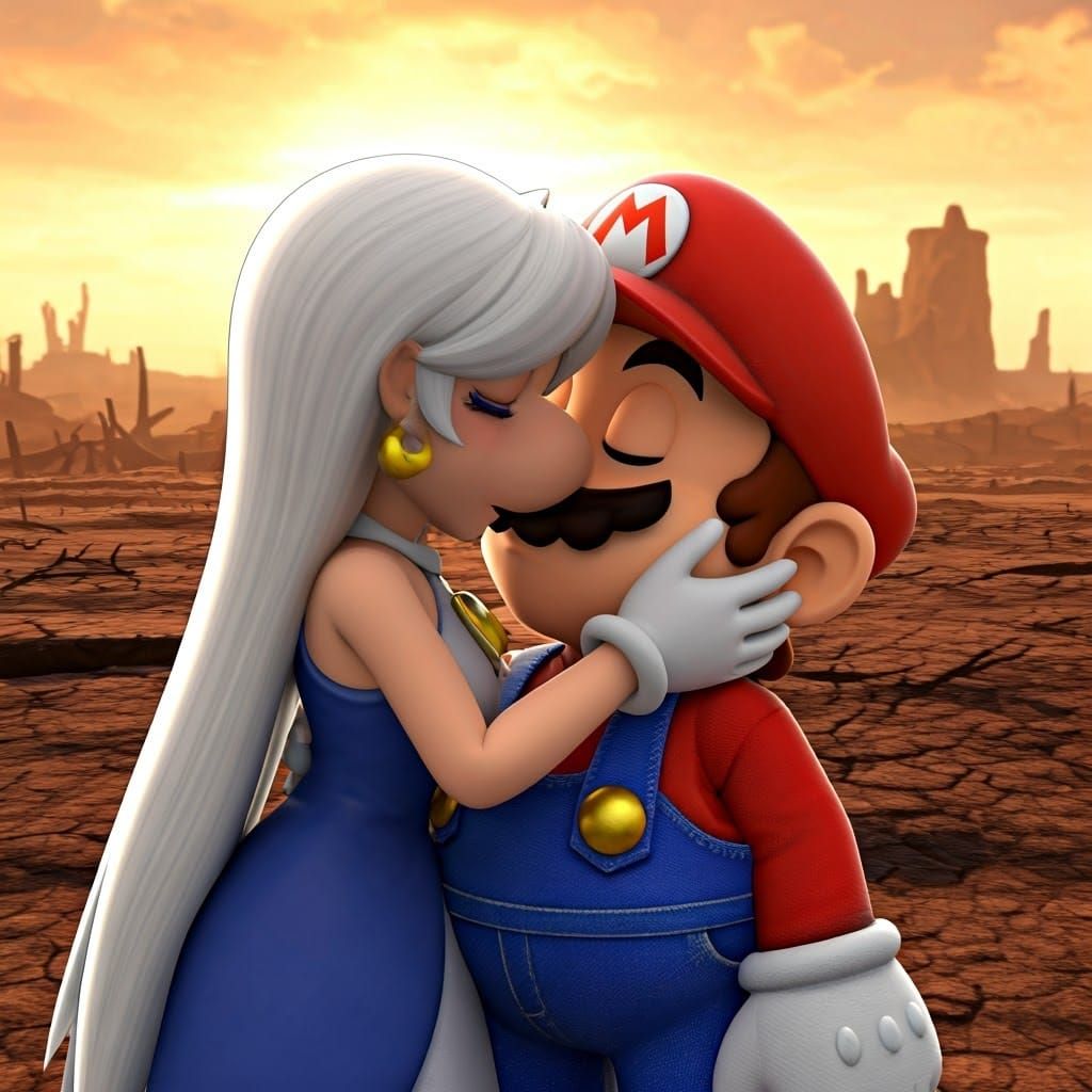Tippi and Mario: A 3D Rendered Kiss