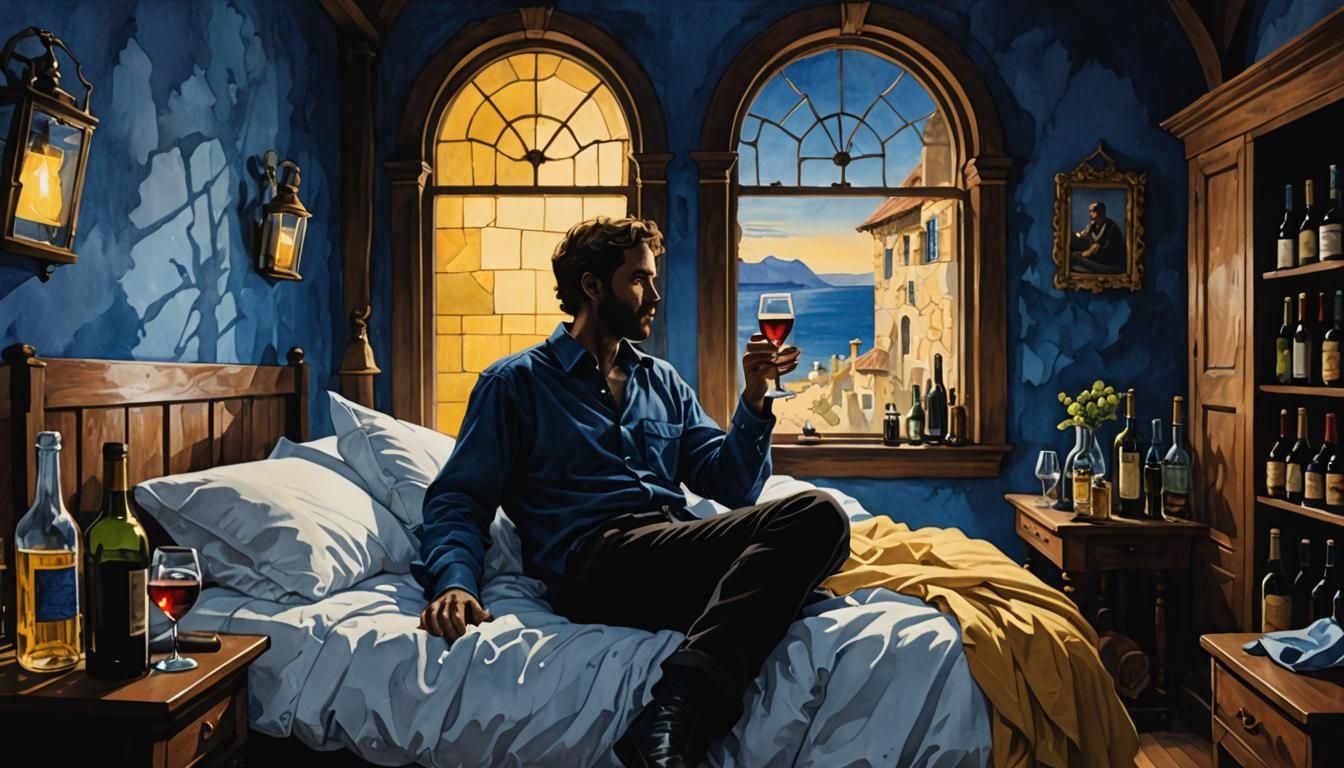 Silhouette of Tired Man in Gouache Style