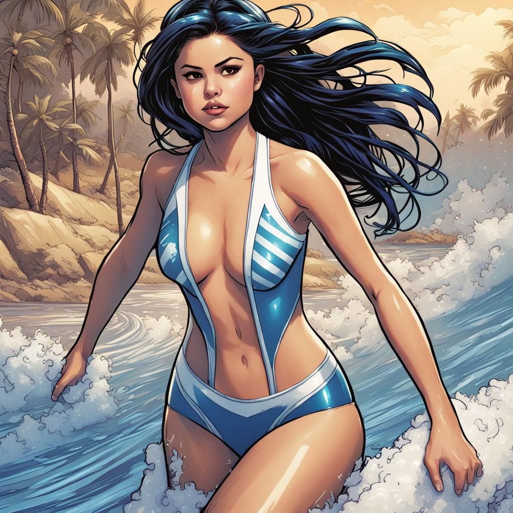 Selena Gomez in Comic Book Art Style