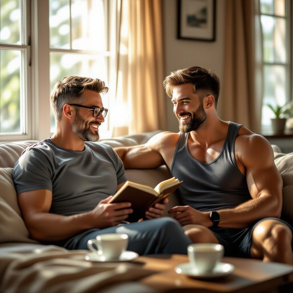 Attractive Muscular Men in Sunlit Room
