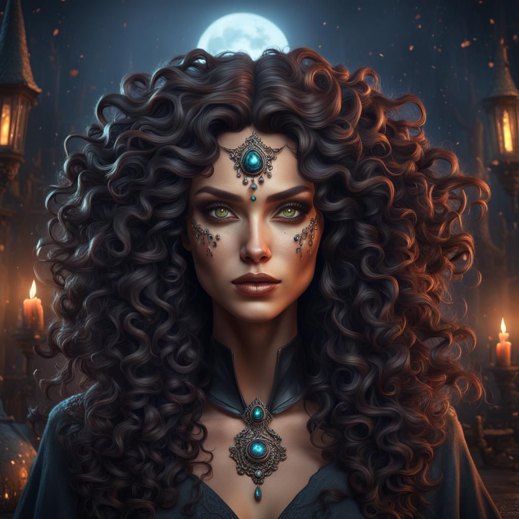 Beautiful Witch with Dark Hair: Fantasy Concept Art