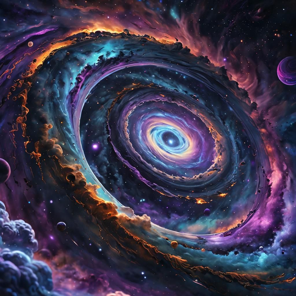 Cosmic Black Hole Swallows Stars in Vibrant Oil Painting