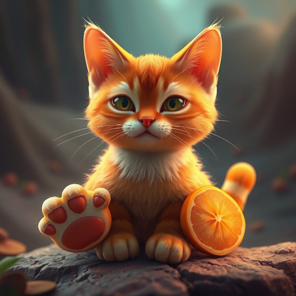 Intricately Detailed Apricot Cat in Dreamlike Fantasy Enviro...