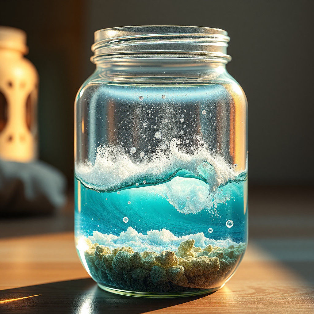 Enchanted Beach Waves in Glass Jar: Digital Art