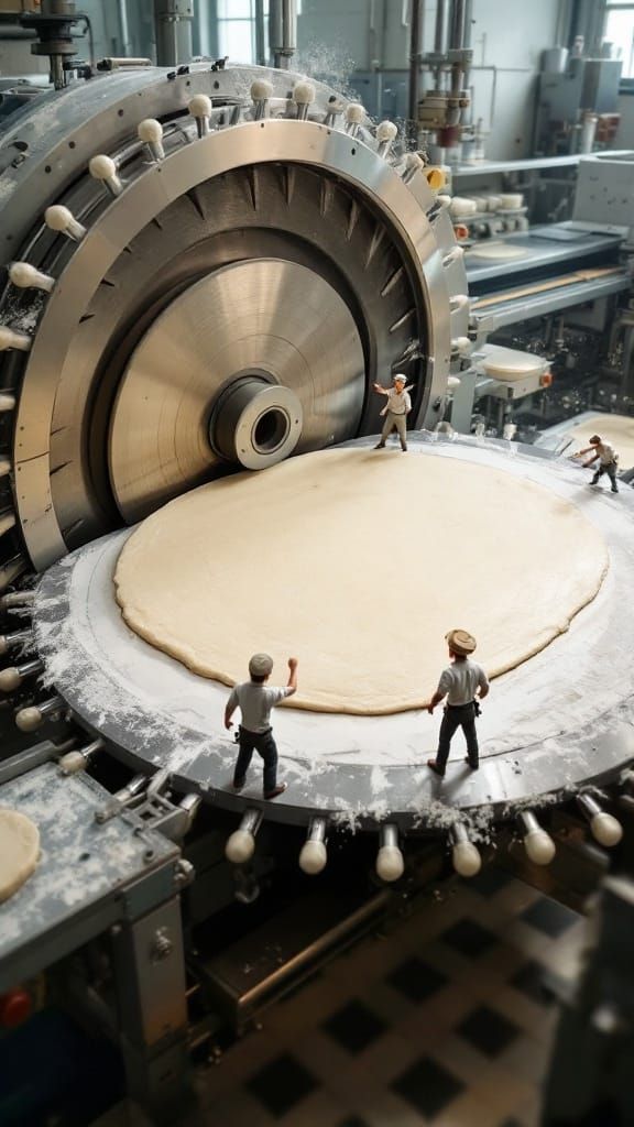 Bakers in Action with a Cutting Machine