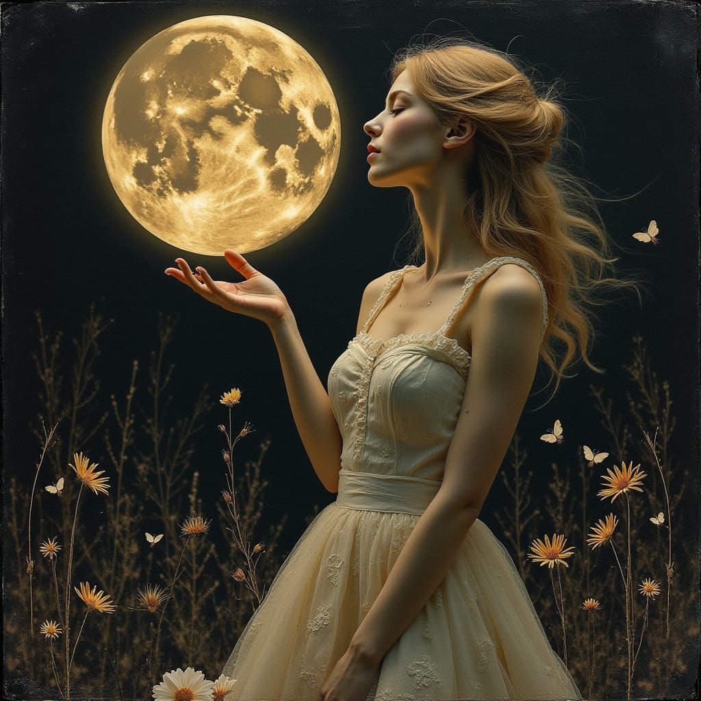 Surreal Lunar Desire in Mixed Media Collage