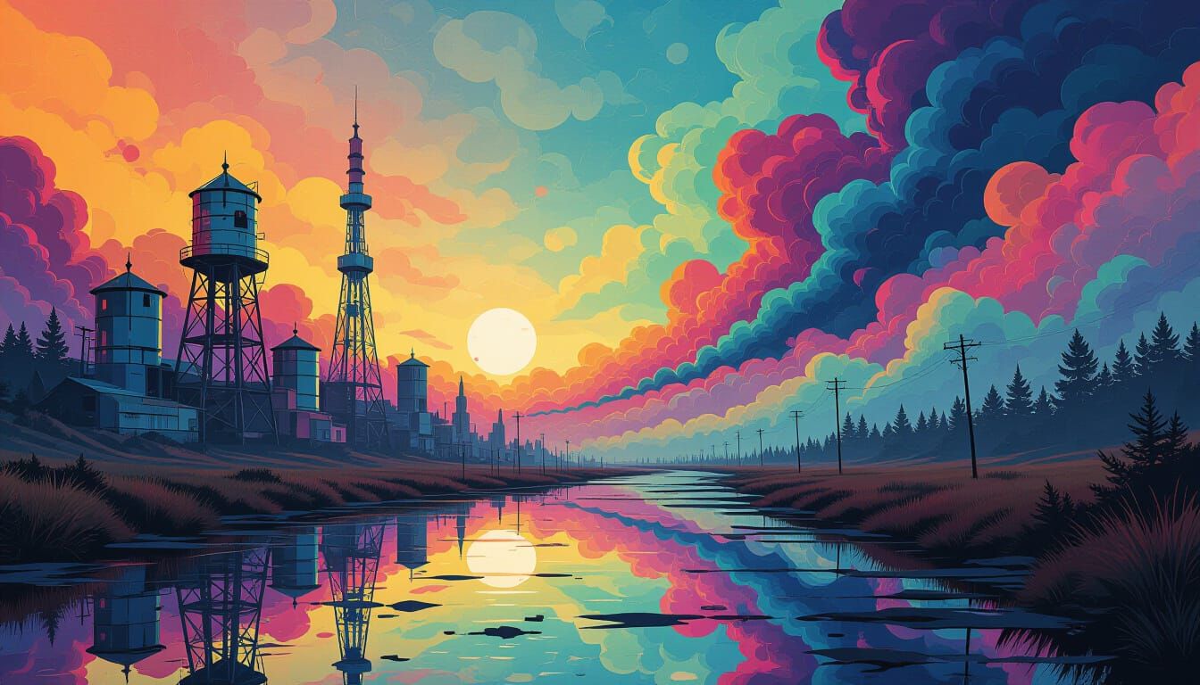 Surreal Street Art Landscape in Polychromatic Style