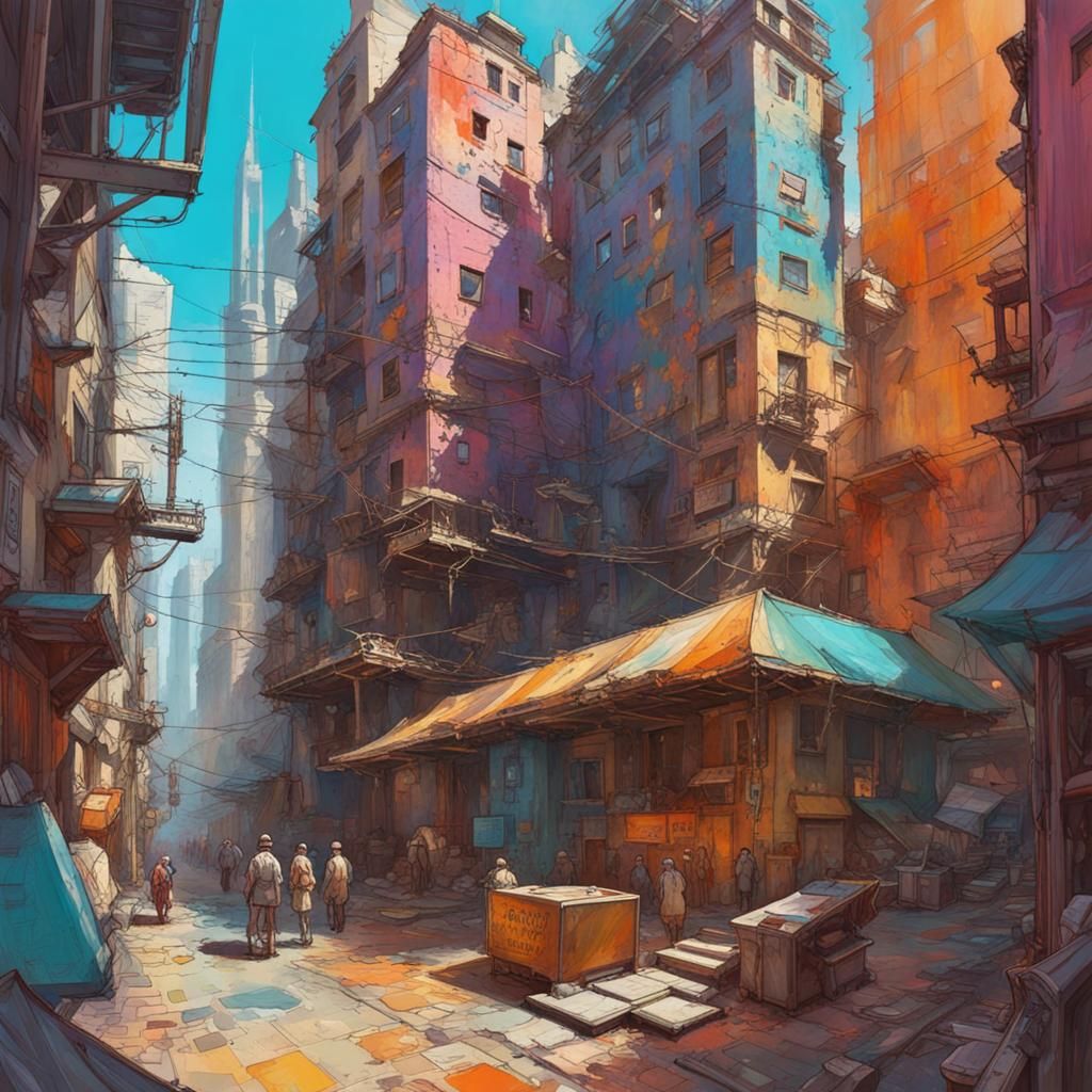 Cyberpunk Earth Art in Watercolor Style