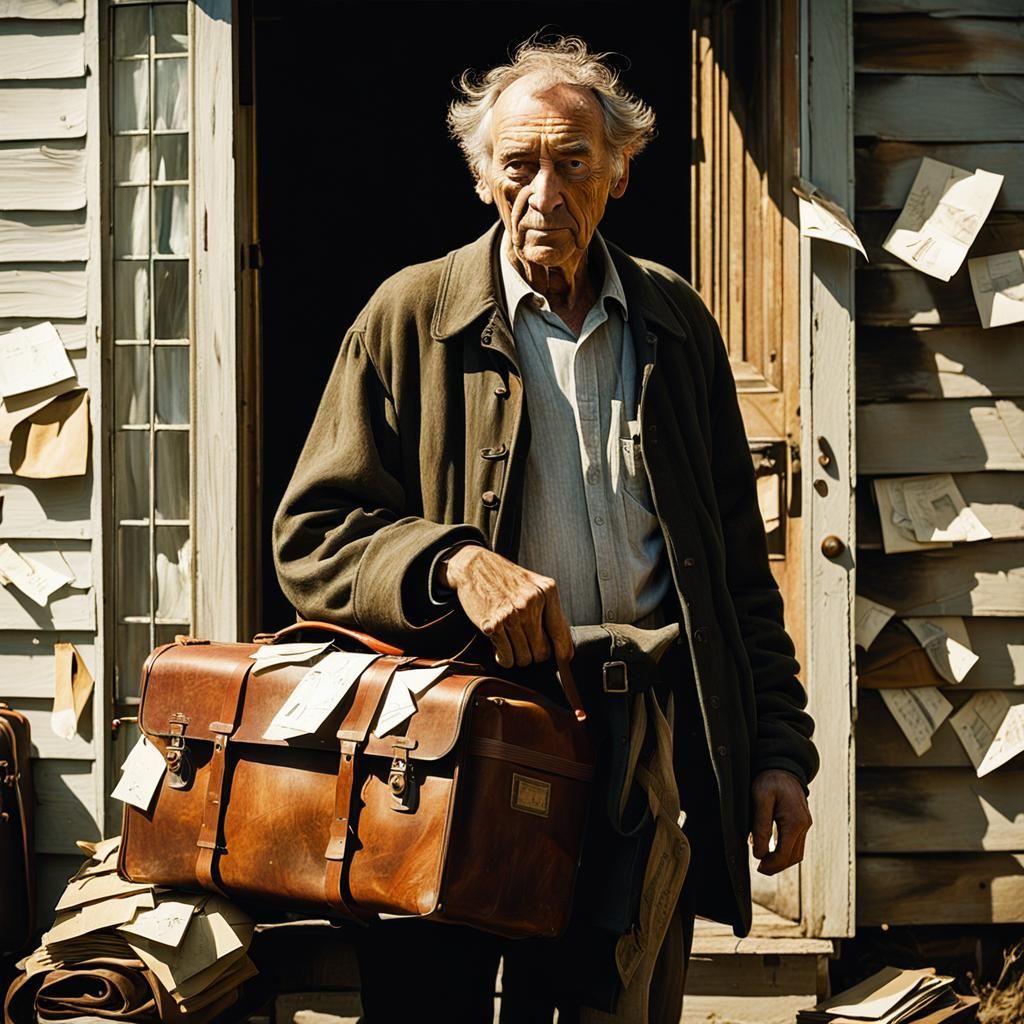 Disheveled Man with Letters: Realist Portrait in Earth Tones