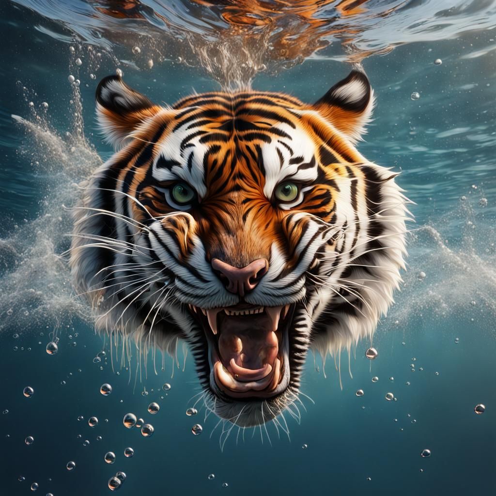 Bengal Tiger Underwater: Hyperrealistic Splash Art