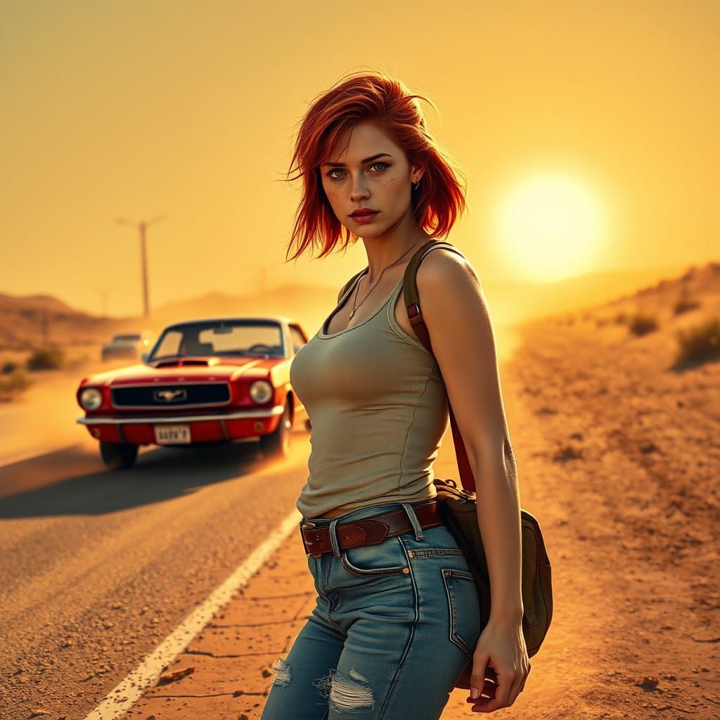 Rugged Redhead Hitchhiker Captured in 1960s American Highway...