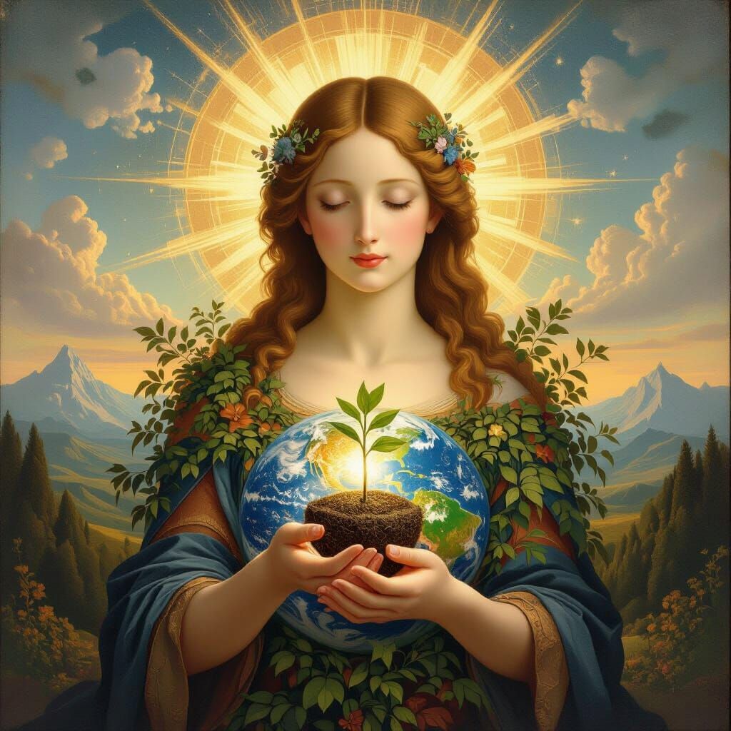 Renaissance Earth Mother with Seedling Painting