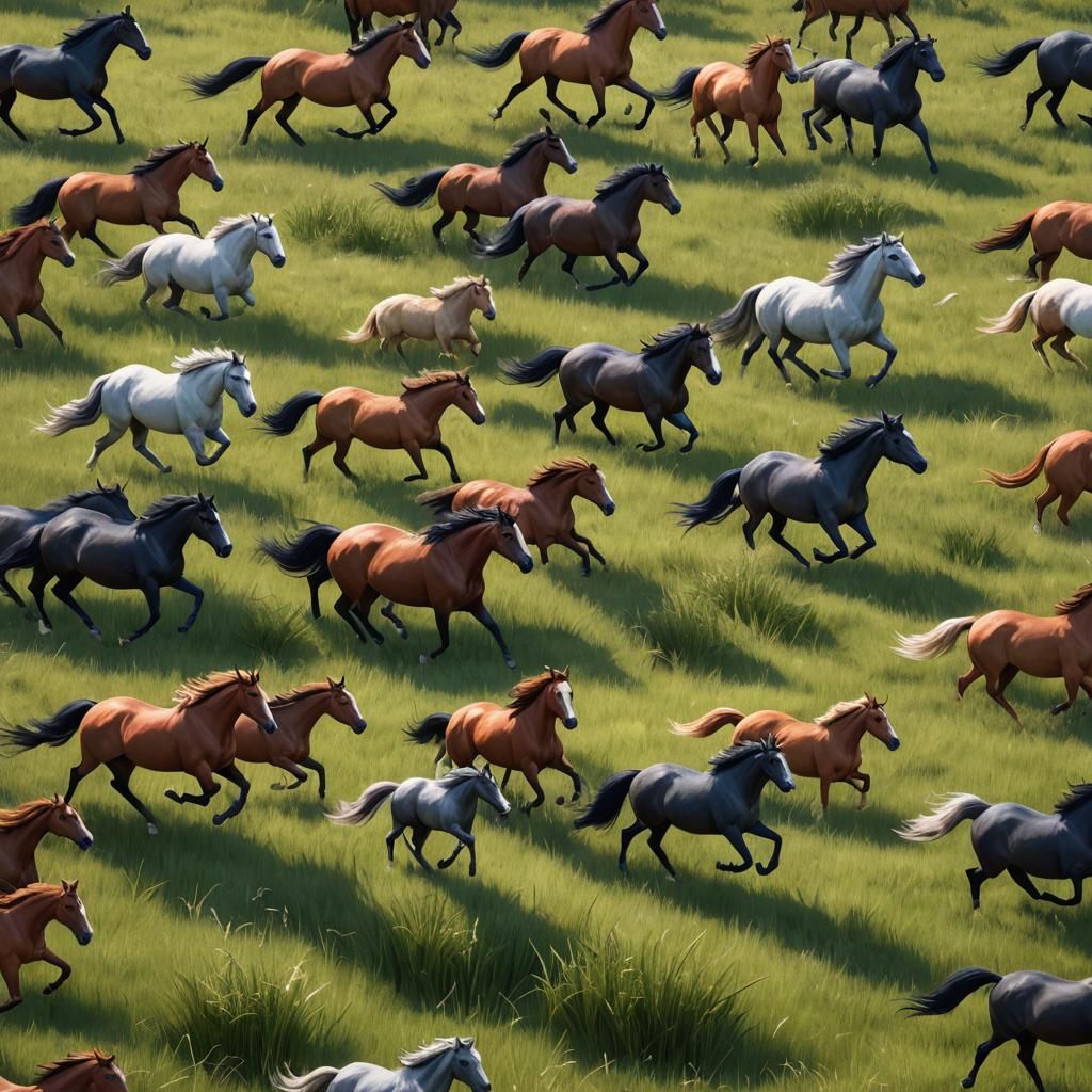 Horses Running Through a Green Field in Fantasy Art