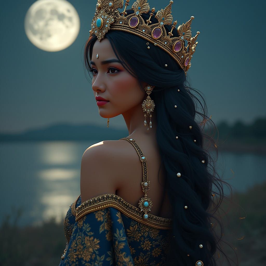Ethereal Moon Goddess in Khmer Attire