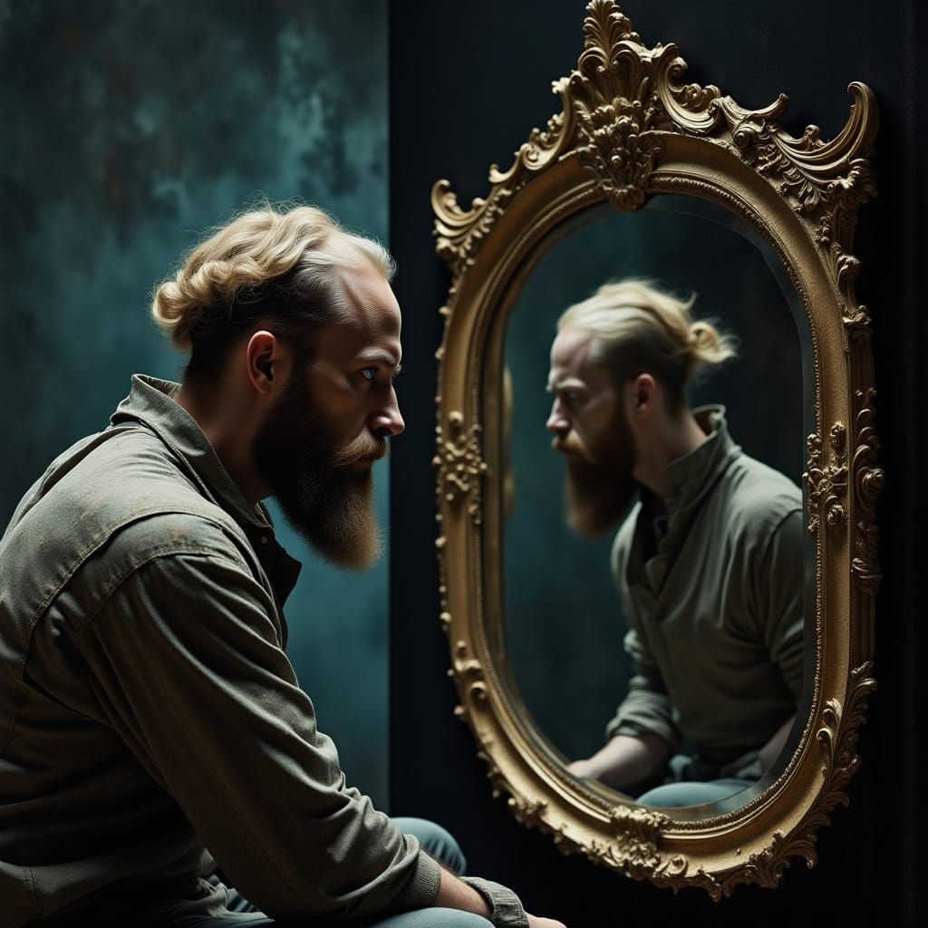 A Man's Inner Turmoil Revealed in a Haunting Mirror Reflecti...