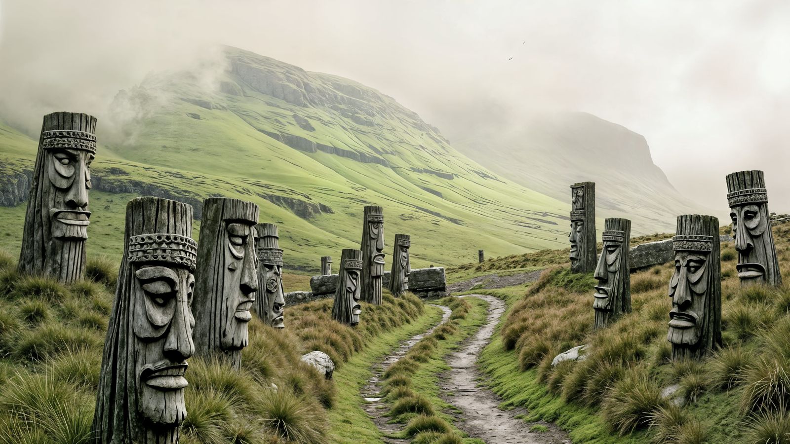 Gothic Faces Line Ancient Highland Roadway