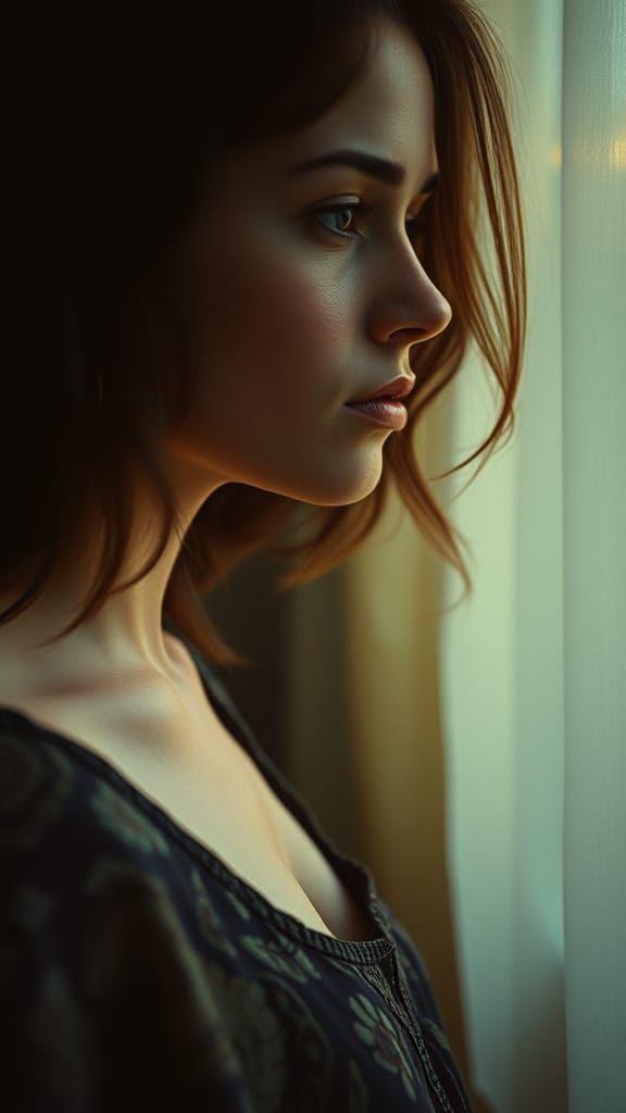 Dramatic Female Portrait in Cinematic Film Still