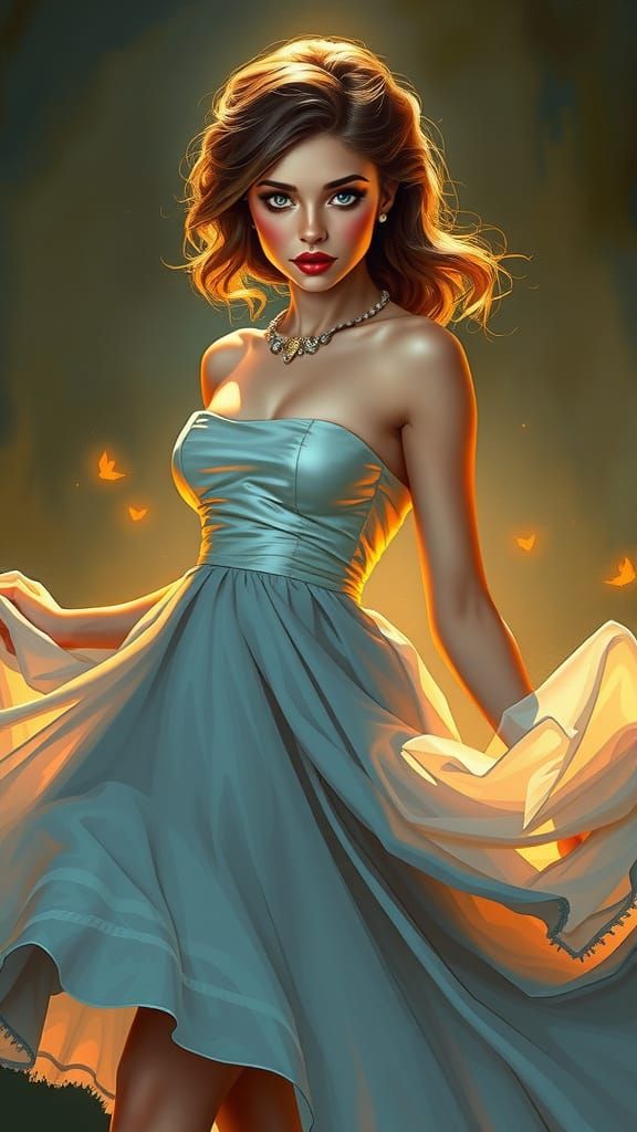 Elegant Woman with Blue Eyes in Art Nouveau Style