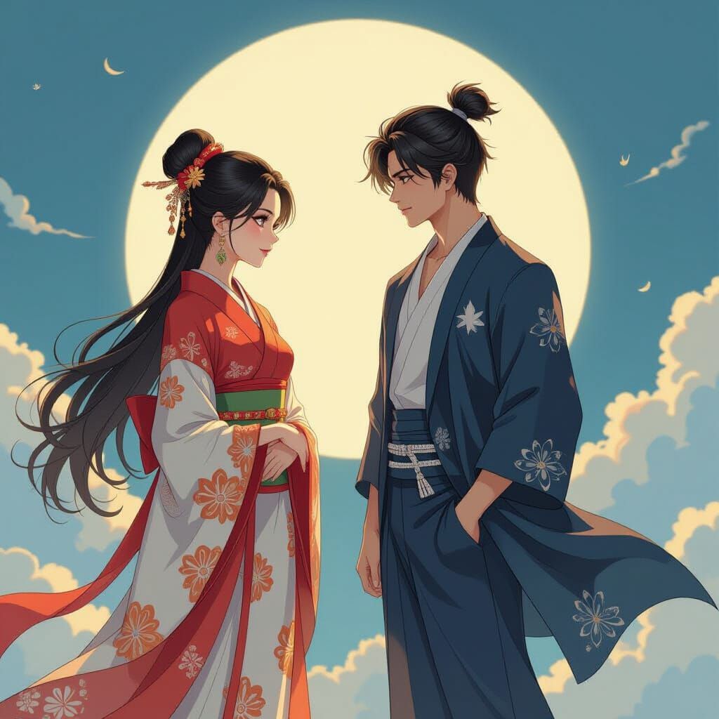 Yin Sun and Yang Moon in Anime Style