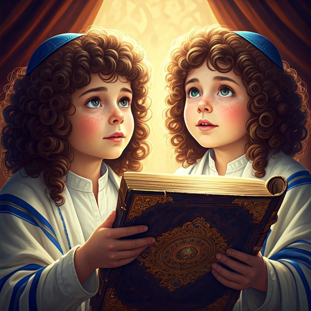 Mystical Children with Torah in a Golden Synagogue