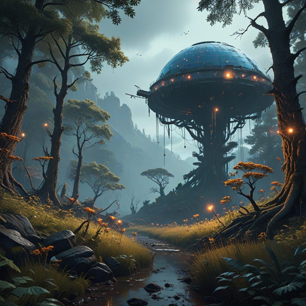 Enchanted Forest Sanctuary with Birds Soaring High