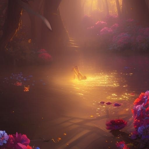 Dark Elf Drowning in Flowers, Fantasy Art