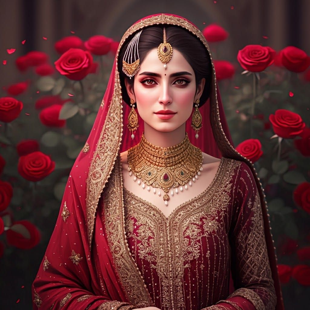 Regal Pakistani Bride in Crimson Wedding Attire