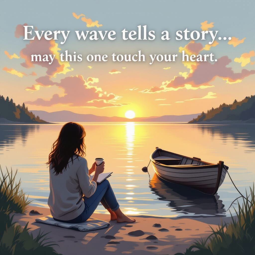 Woman with Coffee and Notebook at Sunrise